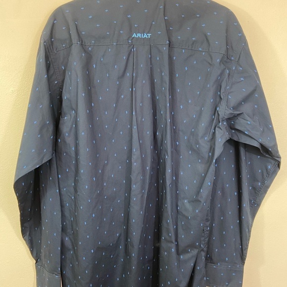Ariat Men's Pollerd Shirt Large Long Sleeve Fitted Dark Blue Cactus Print Button - Picture 4 of 14